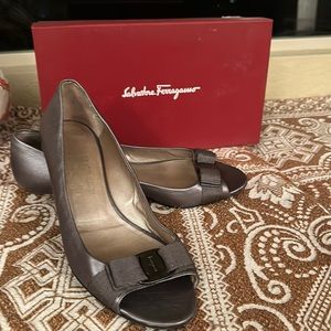 Silver Ferragamo shoes